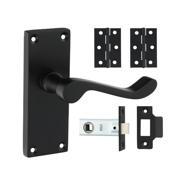 Timco Victorian Scroll Latch Door Pack, Matt Black Zinc