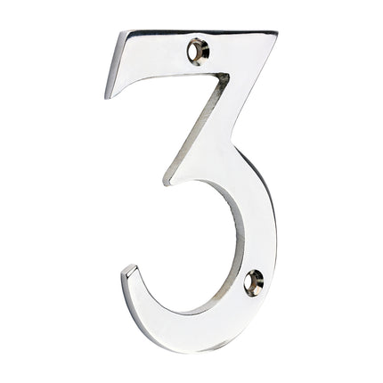 Timco Door Numeral 3, Polished Chrome Lime