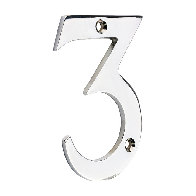 Timco Door Numeral 3, Polished Chrome Lime
