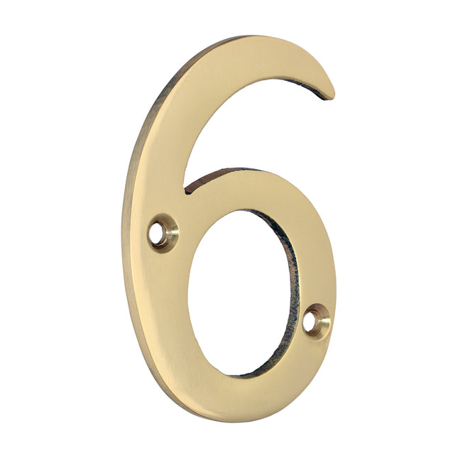 Timco Door Numeral 6, Polished Brass Lime
