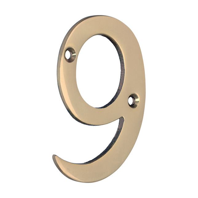 Timco Door Numeral 9, Polished Brass Lime