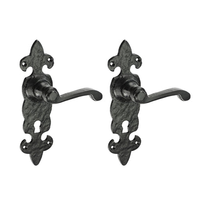 Fleur De Lys Ornate Lever Lock Handles - Antique Black