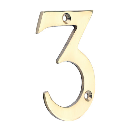 Timco Door Numeral 3, Polished Brass Lime