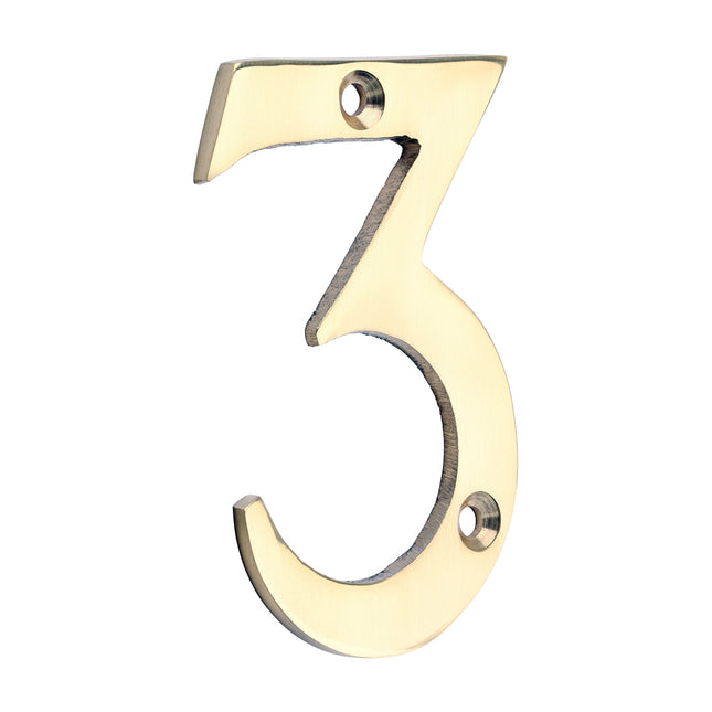 Timco Door Numeral 3, Polished Brass Lime
