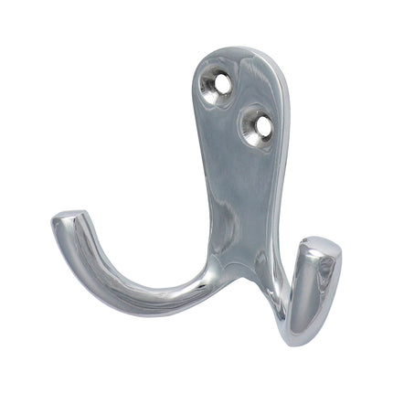 Timco Double Robe Hook, Polished Chrome Brass