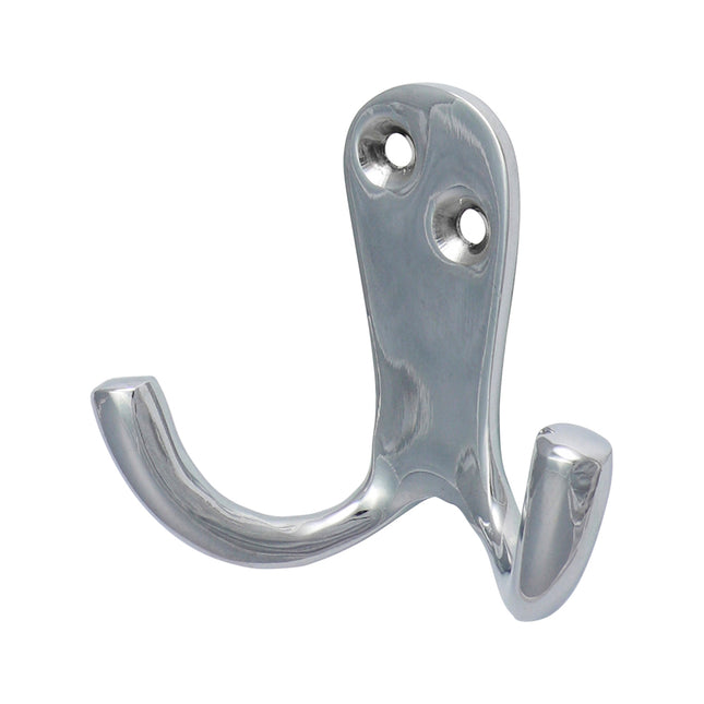 Timco Double Robe Hook, Polished Chrome Brass