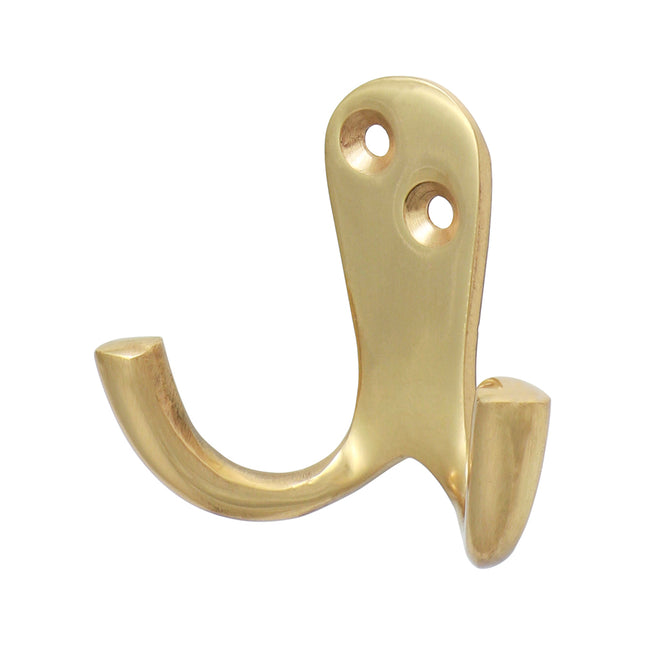 Timco Double Robe Hook, Polished Brass