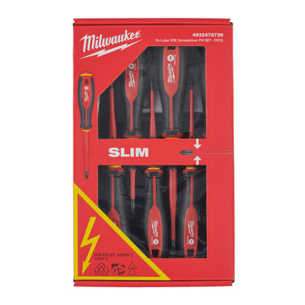 Milwaukee Screwdriver (Tri-Lobe VDE PZ SET - 7pc), Pack of 7, Trade Rated