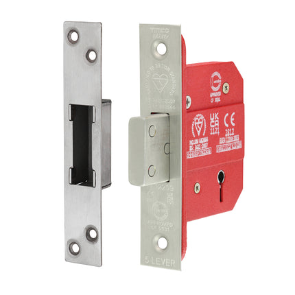 5 Lever British Standard CE Deadlock - Stainless Steel - Satin
