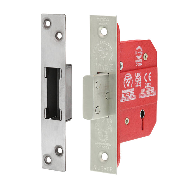 5 Lever British Standard CE Deadlock - Stainless Steel - Satin