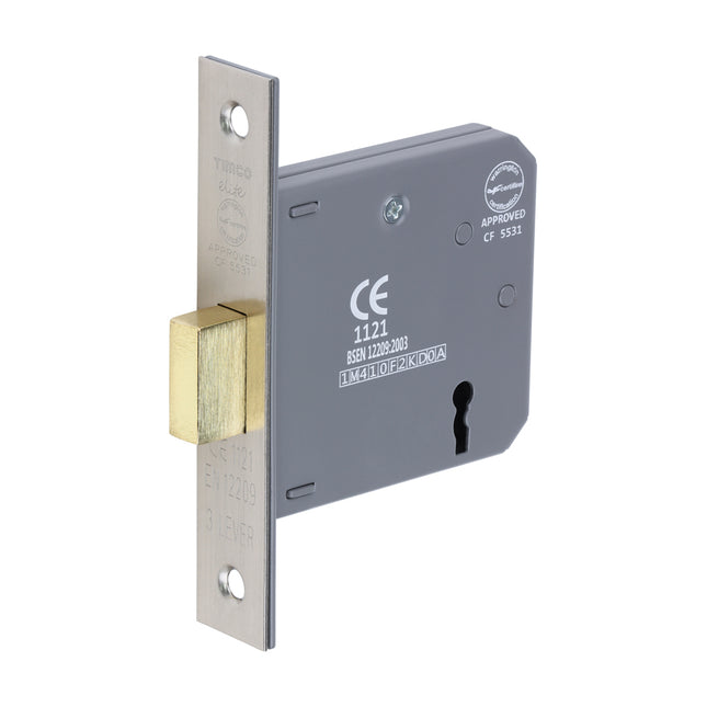 Timco 3 Lever Deadlock, Satin Nickel