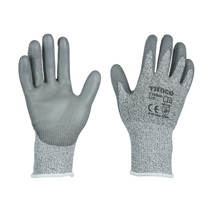 Timco Medium Cut Gloves, Pu Coated Hppe Fibre With Glass Fibre Grey