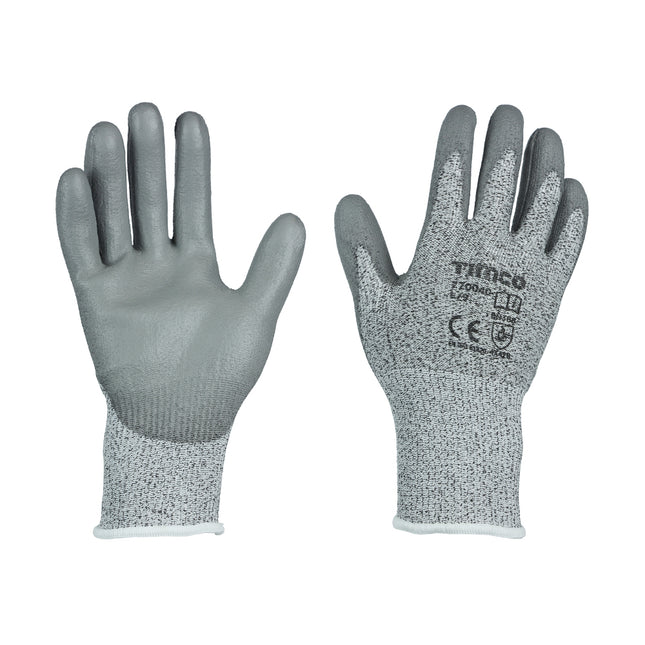 Timco Medium Cut Gloves, Pu Coated Hppe Fibre With Glass Fibre Grey