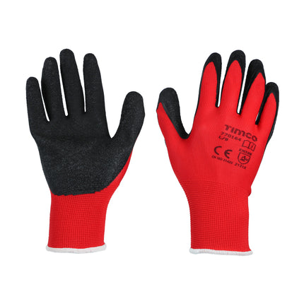 Timco Light Grip Gloves, Crinkle Latex Coated Polyester Black, Red