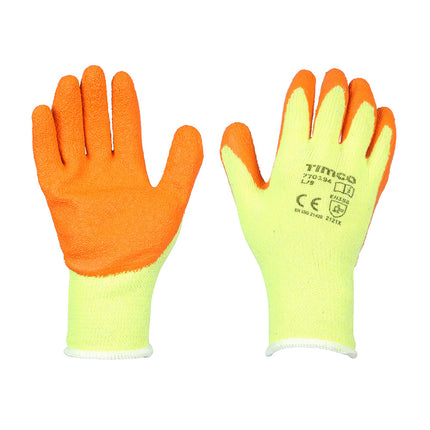 Timco Eco-Grip Gloves, Crinkle Latex Coated Polycotton Yellow, Orange