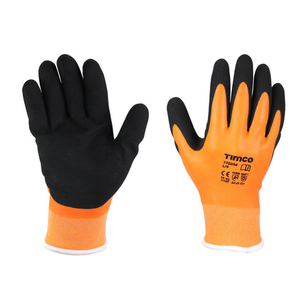 Timco Aqua Thermal Grip Glove, Sandy Latex Coated Polyester Orange, Black