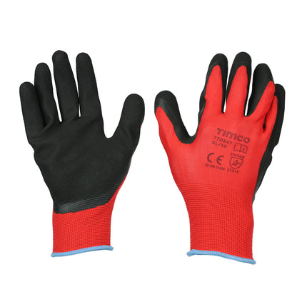 Timco Toughlight Grip Gloves, Sandy Latex Coated Polyester Black, Red