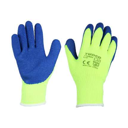 Timco Warm Grip Gloves, Crinkle Latex Coated Polyester Green, Blue