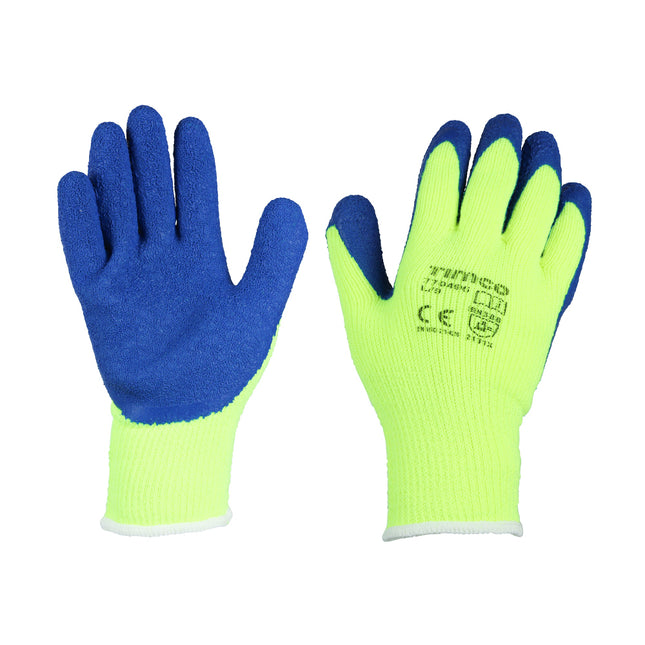 Timco Warm Grip Gloves, Crinkle Latex Coated Polyester Green, Blue