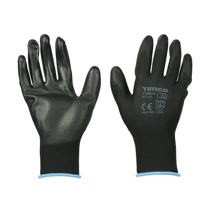 Timco Durable Grip Gloves, Pu Coated Polyester Black