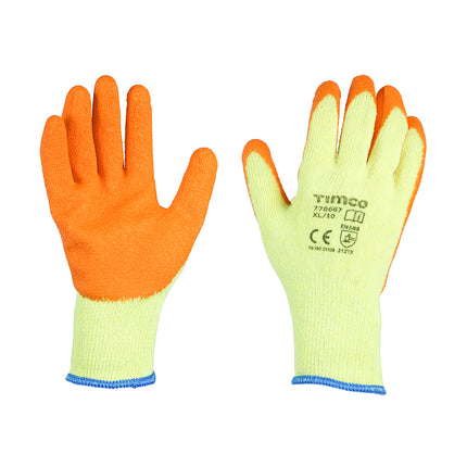 Timco Eco-Grip Gloves, Crinkle Latex Coated Polycotton Yellow, Orange