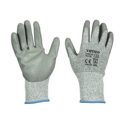 Timco Medium Cut Gloves, Pu Coated Hppe Fibre With Glass Fibre Grey