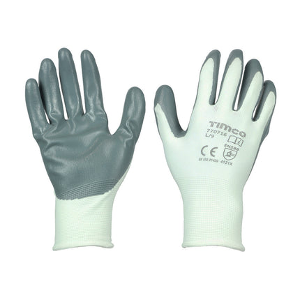 Timco Secure Grip Gloves, Smooth Nitrile Foam Coated Polyester White, Grey