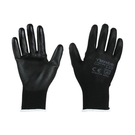 Timco Durable Grip Gloves, Pu Coated Polyester Black