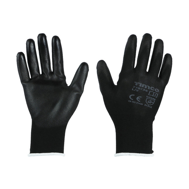 Timco Durable Grip Gloves, Pu Coated Polyester Black