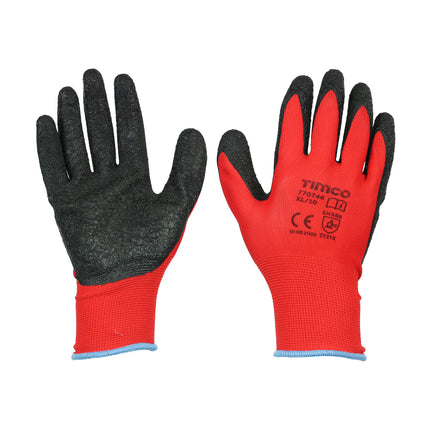 Timco Light Grip Gloves, Crinkle Latex Coated Polyester Black, Red