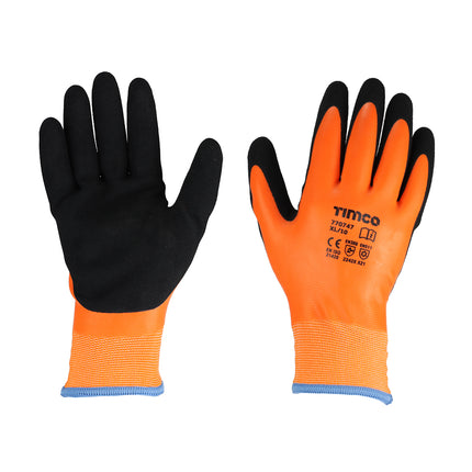 Timco Aqua Thermal Grip Glove, Sandy Latex Coated Polyester Orange, Black
