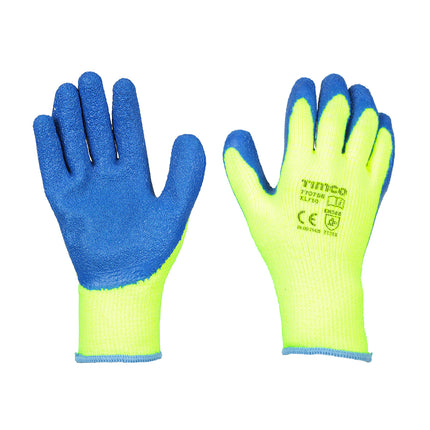 Timco Warm Grip Gloves, Crinkle Latex Coated Polyester Green, Blue