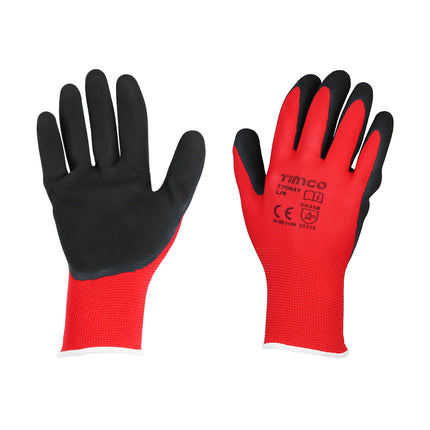 Timco Toughlight Grip Gloves, Sandy Latex Coated Polyester Black, Red