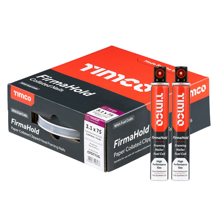 Timco Firmahold Collated Clipped Head Nails & Fuel Cells Galvanised Steel