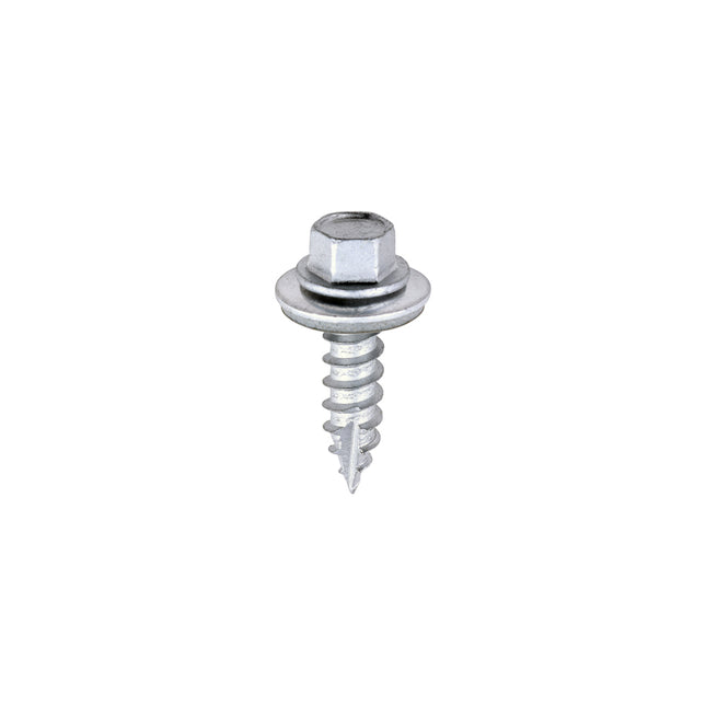 Metal Construction Thin Sheet Metal to Timber Screws - Hex - EPDM Washer - Slash Point - Exterior - Silver Organic