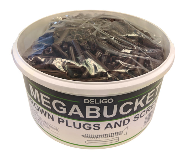 Deligo Brown Wall Plugs & Screws Mega Bucket Fixing Kit - MT10