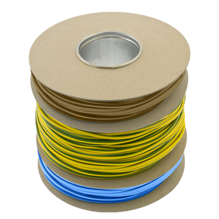 Unicrimp - 100M X 2MM PVC MULTI-REEL MIXED SLEEVING - 20M BLUE, 20M BROWN & 60M G/Y - QMXS1