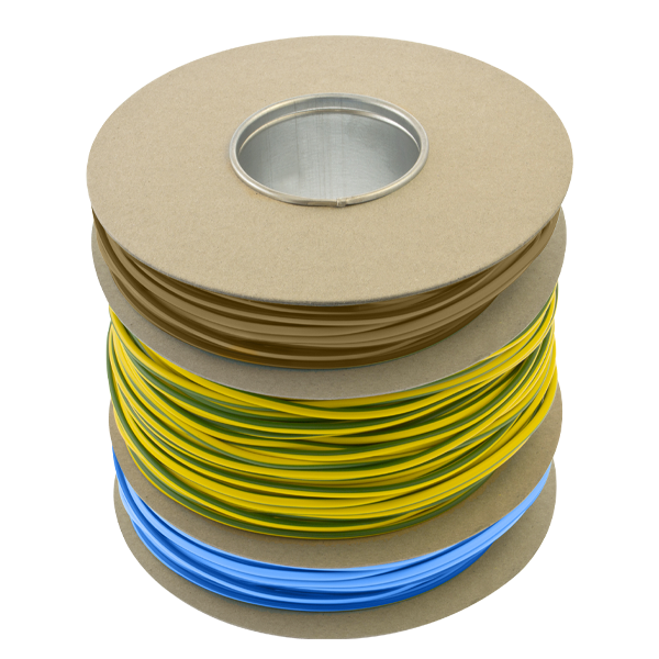 Unicrimp - 100M X 2MM PVC MULTI-REEL MIXED SLEEVING - 20M BLUE, 20M BROWN & 60M G/Y - QMXS1