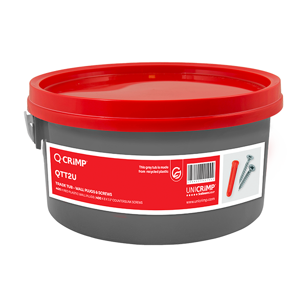 Unicrimp Red Plastic Wall Plugs and 8 x 1.5" Countersunk Screws Tradesman Tub