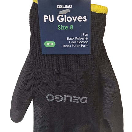 Deligo SPU8 Cut Resistant PU Gloves Size 8 Black
