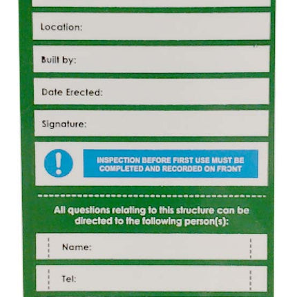 Deligo SWC Scaffold Warning Tag Inserts