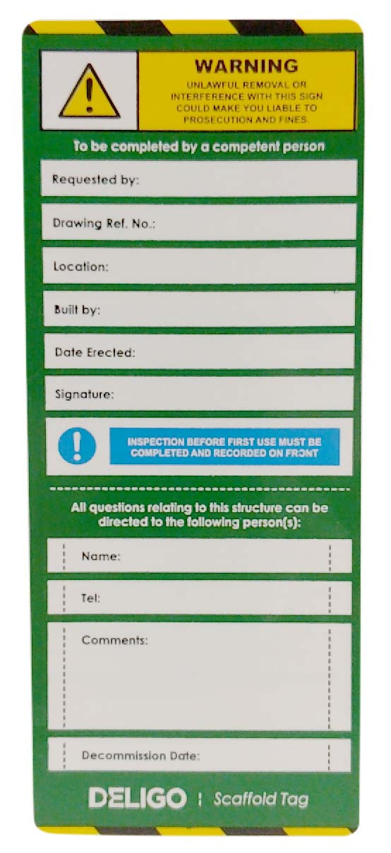 Deligo SWC Scaffold Warning Tag Inserts